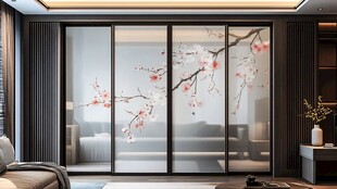 中式风格客厅玻璃移门装饰