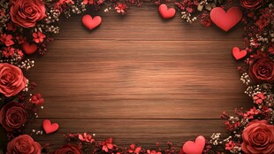 浪漫玫瑰爱心木质背景图