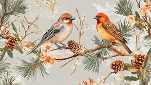 冬日枝头双雀图