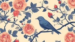 花鸟图 枝头小鸟伴繁花