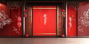中式喜庆大门迎新春佳节