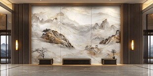 中式山水玄关装饰壁画