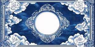 青花瓷风格圆形边框背景