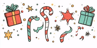 手绘圣诞礼物与装饰元素