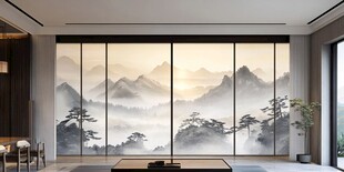 中式山水意境客厅玻璃隔断