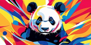 多彩熊猫 绚丽几何背景形象