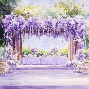 梦幻紫色系户外婚礼场景