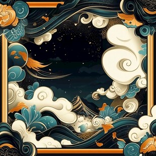 国风云海飞鸟边框插画