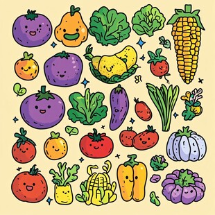 可爱卡通蔬菜水果集合