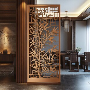 中式竹纹镂空木质屏风