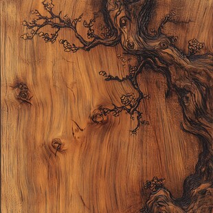 木雕梅花树纹理精美画面