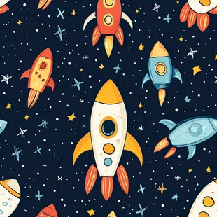 卡通火箭星空图案设计