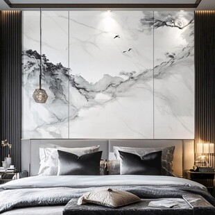 新中式水墨山水卧室背景墙