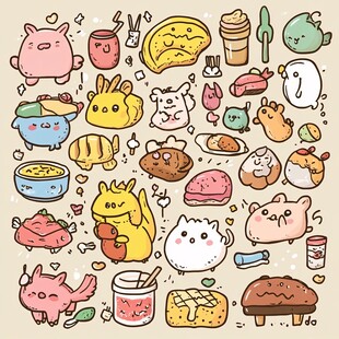 可爱卡通食物与萌宠集合
