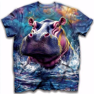 河马图案个性T恤