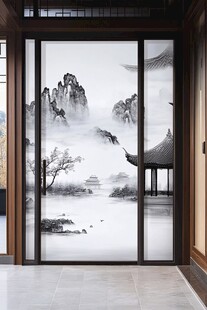 中式水墨山水屏风隔断