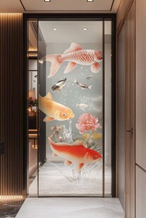 玄关锦鲤艺术玻璃装饰画