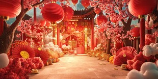 中式新春庭院喜庆景观