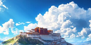 布达拉宫在蓝天白云下闪耀