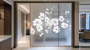 中式花朵玻璃隔断客厅美