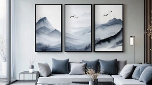 新中式客厅山水挂画装饰