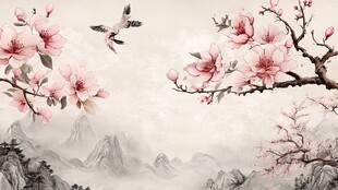 中式花鸟山水意境图