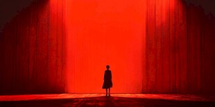 孤独身影立于赤色光影中