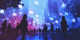 未来都市中的人群剪影