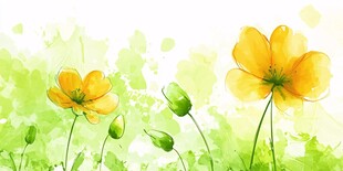 水彩绘黄色小花清新图景