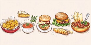 美味西式快餐插画集合