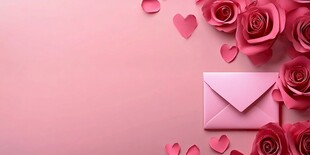 浪漫粉色情书与玫瑰场景