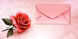 粉红玫瑰与信封浪漫画面