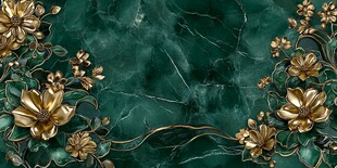 墨绿色底金色花卉装饰背景