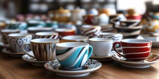 多彩咖啡杯整齐陈列