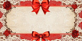 浪漫红蝴蝶结蕾丝背景图