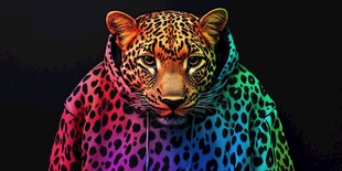 彩色豹纹连帽衫的豹子形象