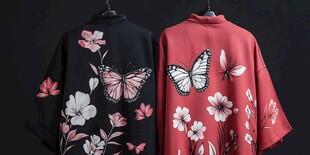 和风蝴蝶花卉印花短袖外套