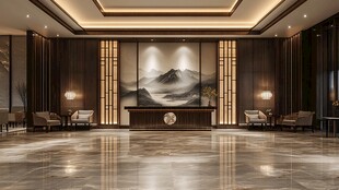 中式奢华酒店大堂空间