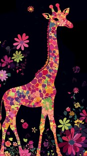 彩色长颈鹿与繁花图案