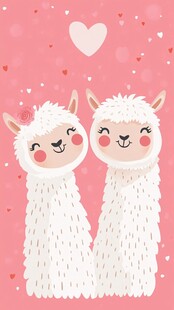 可爱羊驼情侣甜蜜相依