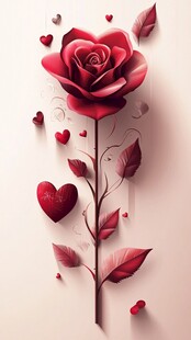 红玫瑰与爱心浪漫插画