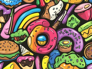 缤纷多彩的卡通美食图案