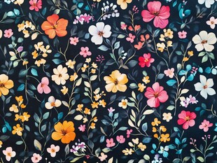 繁花满布的深色花卉图案