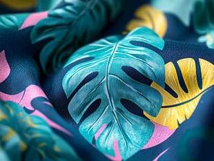 热带风多彩叶片布料图案