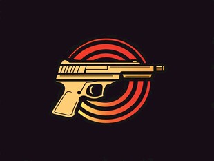 金色手枪靶心标志设计