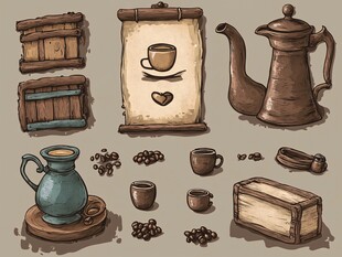 复古风咖啡器具手绘插画