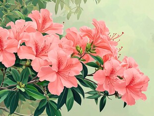 娇艳盛开的粉色杜鹃花