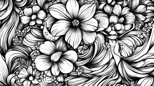 黑白花卉线条装饰图案