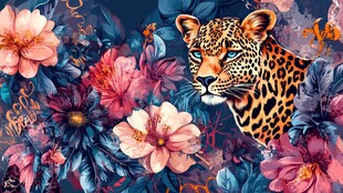 豹与繁花的梦幻图案世界