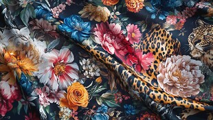 豹纹花卉交织时尚面料